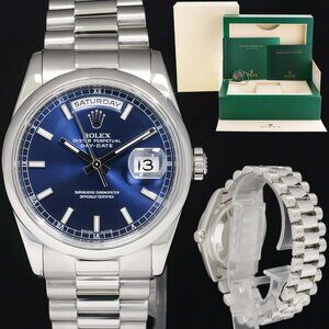 MINT! Men's Rolex Platinum President Blue Dial Watch